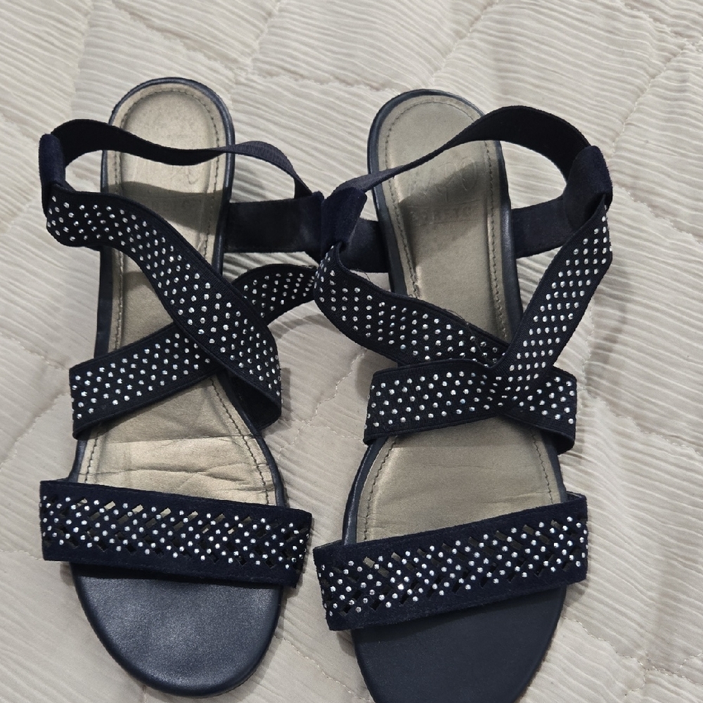 Impo Navy Blue Rhinestone Cross-Strap Sandals